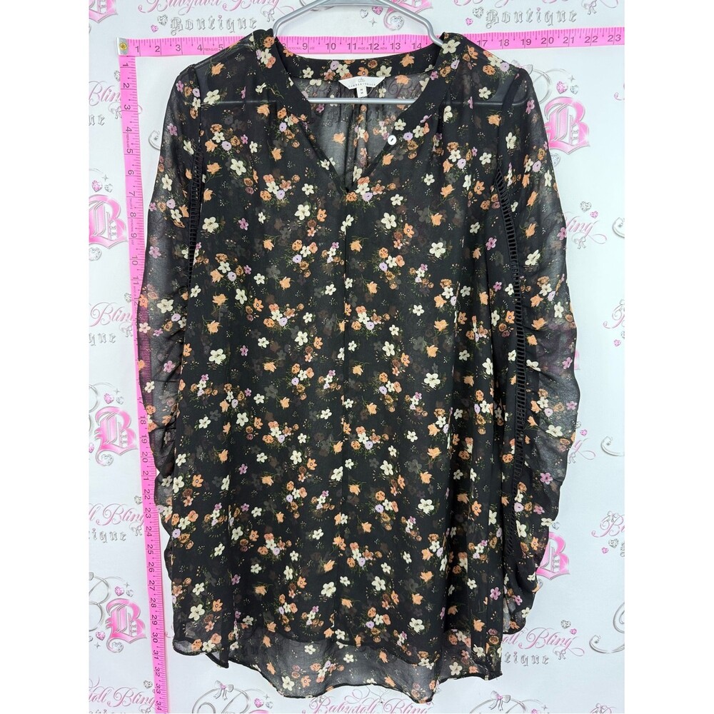 Camber & grace shirt Black Floral Sheer V-Neck Blouse flowers